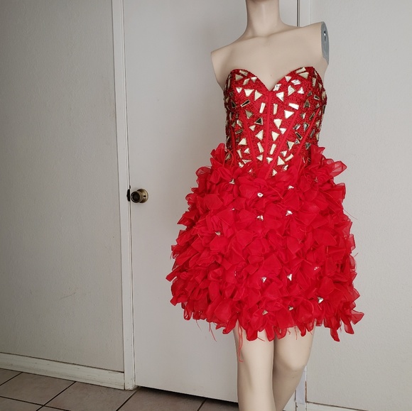 PARTY TIME SHORT prom pageant red silver dress - Picture 5 of 9